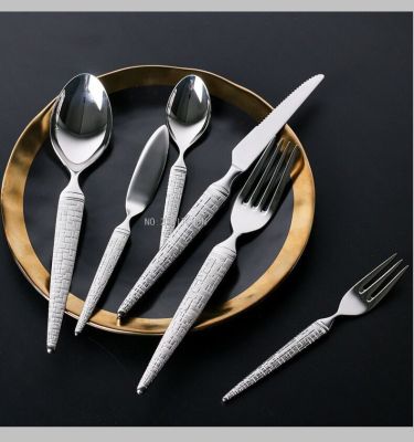 Features British Maze Handle Hotel Six-Piece Western Tableware 304 Stainless Steel Household Knife, Fork and Spoon