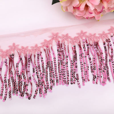 2019 in Stock Hot Sale New Eco-friendly Colorful Sequins Tassel Lace High Quality Mesh Embroidery Lace