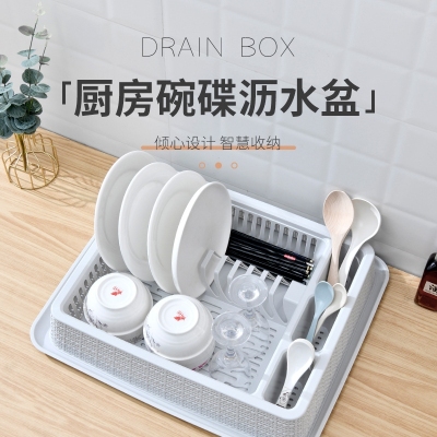 F02-853 Kitchen Bowls and Dishes Draining Basin Storage Box Storage Rack Kitchen Draining Rack with Lid Bowls and Dishes Storage Rack