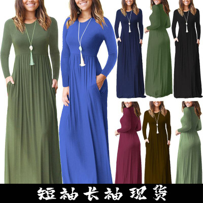 CrossBorder Foreign Trade HotSelling Dress Wish AliExpress HotSelling LongSleeved Elastic Waist Dress