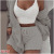 CrossBorder Women's Winter Plush Leisure Tops Casual 3Piece Pajamas LongSleeved Navel Vest Shorts Suit