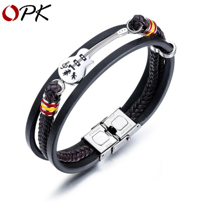 Punk Men's Leather Bracelet Men's Guitar Bracelet MultiLayer Woven Bracelet Leather Rope for Boyfriend