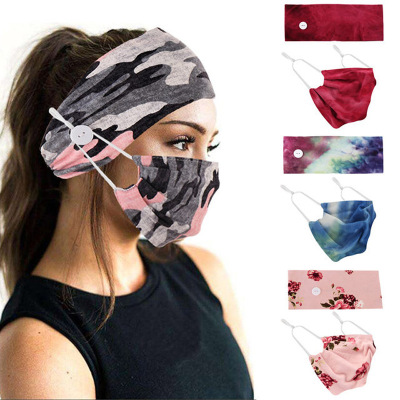 TieDye Cotton Button Hair Band Printed Hair Band Mask Scarf Ornament Yoga Sports Elastic Headband