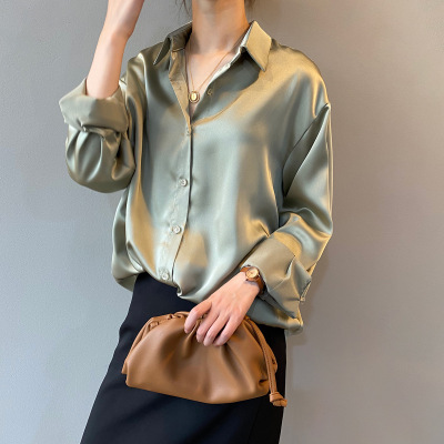 Double Shirt 2020 Autumn New Korean Style Solid Color Temperament Loose Slimming Long Sleeve Lapel Shirt Women's 0726