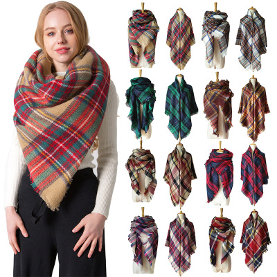 in Europe and America Autumn and Winter Cashmere DoubleSided Seven Color Plaid Scarf Ladies Shawl Whole