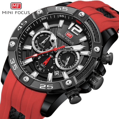 MINI FOCUS Multi-Function Watch Sports Men's Waterproof Quartz Watch Silicone Band Men's Hand Watch 0349g