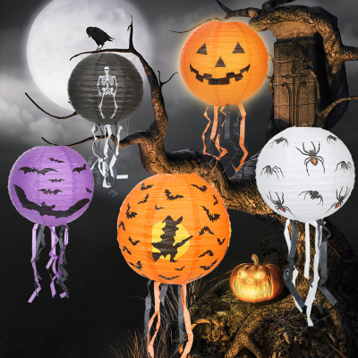 Halloween Paper Lamp Cage Mall Shop Bar Environment Atmosphere Decoration Pumpkin Witch Bat Spider Skull Paper Lamp