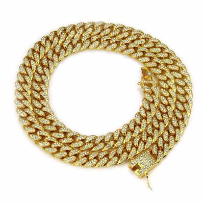 Best Selling Hip Hop Hiphop Miami Cuban Necklace Men Diamond Set Large Gold Chain Necklace Whole