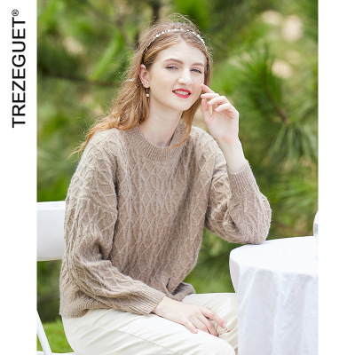 Women's New round Neck Loose Sweater Thick Coat Women's KoreanStyle Linen Flower Color LongSleeved Cashmere Sweater 8012