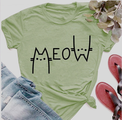 Foreign Trade T-shirt Meow European and American Street Short-Sleeved Lovers AliExpress