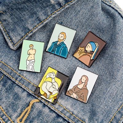 Trade High-End Enamel Mona Lisa Van Gogh Oil Painting Brooch All-match Backpack Shirt Accessories Brooch Wholesale