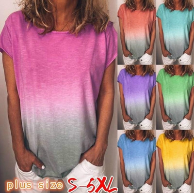 2019 CrossBorder Hot Women's Tshirt EBay Hot Rainbow Gradient Printed Tshirt LongSleeved ShortSleeved Top