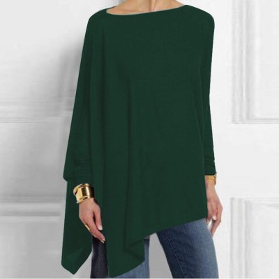 Amazon AliExpress Tong Long Sleeve Irregular Hem Pure Color Pullover T-shirt 8-Color Casual Loose Top Women