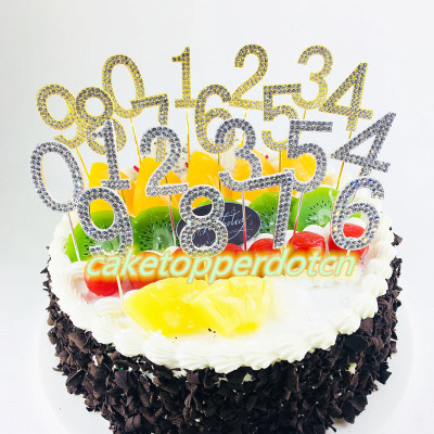 cake topperAlloy Rhinestone Digital cake insert Flag Bright Diamond Birthday cake insert Card AlloyMetal insert Row