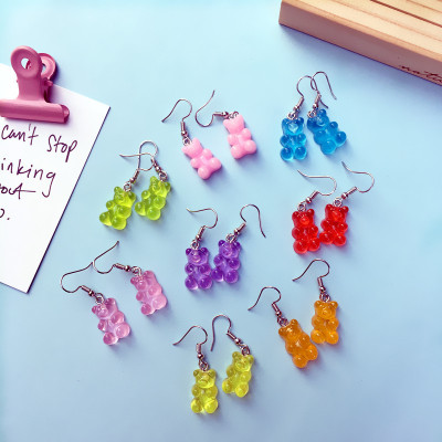 Handmade Ins Cartoon Bear Ear Ring Soft Sister Creative Transparent Candy Earrings Japanese Candy Toy Ear Clip
