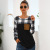 2020 European and American Women's Autumn New Amazon Popular Wish round Neck Plaid Stitching Long Sleeve Pocket T-shirt