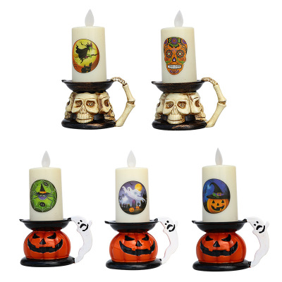 New Cross-Border Wholesale Halloween Simulation Candle Decoration Lamp Scene Layout Pumpkin Skull Dress Swing Candle