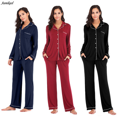 2020 New Amazon Popular European and American Spring Autumn Winter New Pajamas Modal Home Women's Suit Leisure Tops