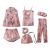 One Piece Dropshipping New Style Flower Seven-Piece Pajamas Women Spring Long-Sleeved Silk Sexy Homewear Set Pajamas