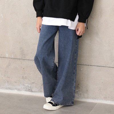 Style for Autumn and Winter Girl's Jeans Loose Slimming Mopping Wide Leg Drape Daddy StraightLeg Pants CrossBorder Ins