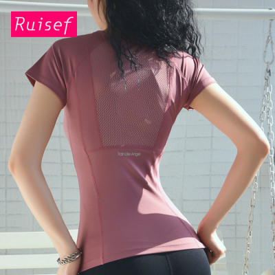 Tshirt Women's Net Red Sexy Beauty Back Workout Clothes Quick Dry Running Training Short Sleeve Yoga Jacket Summer