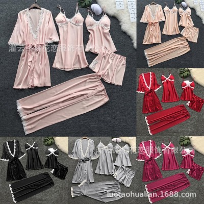 Foreign Trade in Europe and America Sexy Lingerie Women's Bathrobe Lace Match Sets Sexy Pajamas Multi-Color Multi-Size