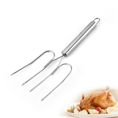 Factory Direct Sales Stainless Steel Line Handle Roast Chicken String Large Turkey Fork Roast Sheep Fork Outdoor Barbecue Tools