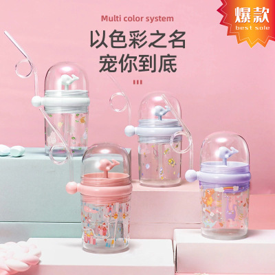 Douyin Explosion Models Whale Cup Spread Net Red Explosion Models Children's Plastic Straw Cup Portable Drop-Resistant Kettle
