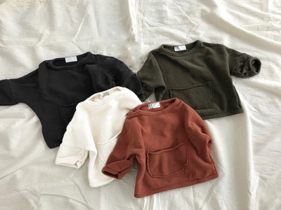 Korean Style Children's Clothing Autumn New Boys and Girls Western Style Han Fan Curling Large Pocket Terry Sweater Top