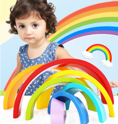 Wooden Colorful Arched Rainbow Building Blocks Children's Baby Jenga Creative Toys