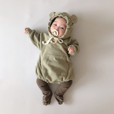 and Autumn Baby Cute Bear Crawling Clothes Men and Women Baby LongSleeved Hooded Sweater Baby Bodysuit OnePiece Romper