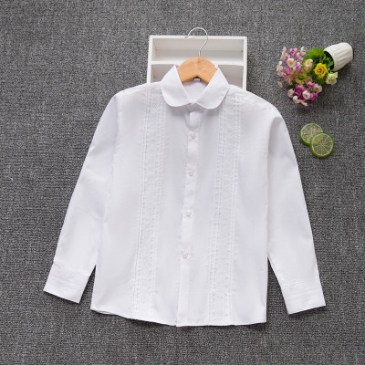 Factory Direct Sales New Girls Lace Long-Sleeve Blouse Cotton Korean Children's Shirt Bottoming White Shirt Costume