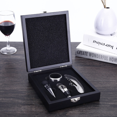 New Exotic Wooden Box Wine Set Wine Corkscrew Gift Box Wine Set Suit Red Wine Promotion Gift Factory Direct Sales