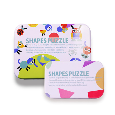 Geometric Shape Puzzle Kindergarten Intelligence Jigsaw Puzzle Iron Box Animal Shape Joypin Wooden Children's Toy