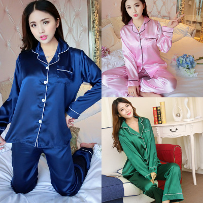 Amazon Cross-Border Dedicated Pajamas Set Silk Long-Sleeved Leisure Tops Women's Spring and Autumn Hair