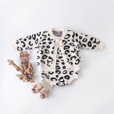 2020 Baby Clothes 02 Years Old Baby Girl Suit Leopard Coat Romper Baby Romper Crawling Clothes TwoPiece Set Single Shot