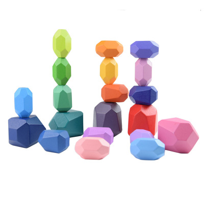 Cross-Border Hot New Wooden Colored Stone Jengue Children's Bricks Pro Fancy Toy Ornaments