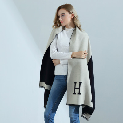 New Style for Autumn and Winter Korean Style Style Jacquard DoubleSided H Letter Cashmere Scarf Women's Thick Warm Shawl