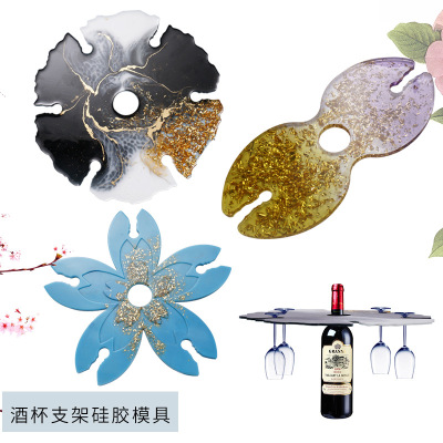 Yumei DIY Epoxy Mold Wine Tray Wine Glass Holder Cherry Blossom Irregular Coaster Mirror Silicone Mold
