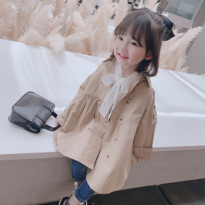 2020 Autumn New Children and Girls Double Breasted Solid Color Wind Coat Baby Coat Children's Clothing Whole Generation