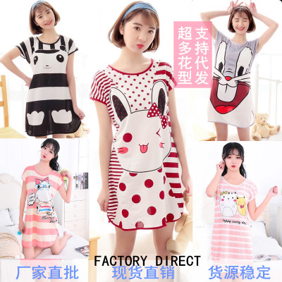 Summer QMilch ShortSleeved Cartoon Nightdress OnePiece Pajama Whole Stall Girl's Leisure Tops One Piece Dropshipping