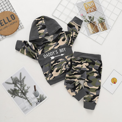 Children's Clothing Spot Whole Baby Color Matching Camouflage Hooded TwoPiece Style Foreign Trade Primary Source