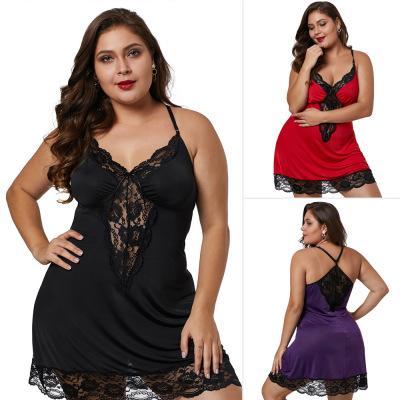 Shiying Plussized Nightdress Lace Strap Viscose Fiber 2020 New Sexy Women's Pajamas Sexy Underwear