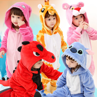 and Winter Dinosaur Children's OnePiece Pajama Flannel Cartoon Animal Boy Girl Baby Long Sleeve Coral Leisure Tops