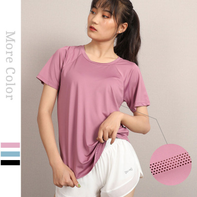 Mesh Large Size Sports T-Sleeve Women's Loose Fit Short Shirt round Neck Yoga Clothes Top Gym Short Sleeve Wholesale