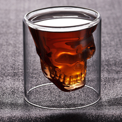 Creative Bar Double Layer Glass Cup Imprisoned Pirate Skull Cup Transparent Cup Beer Steins Cup in Human Skeleton