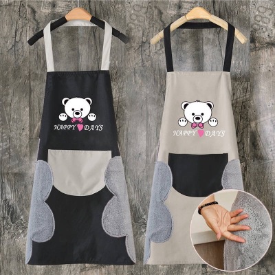 Kitchen Apron Waterproof Dirty Hand Cleaning Home Waist Korean Creative Cute Bear Halter Hand Cleaning Towel Apron Whole