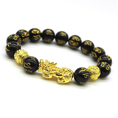 Obsidian GoldPlated Brave Bracelet Men and Women SixCharacter Rumor Beads Bracelet Taobao Live CrossBorder Ornament