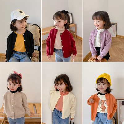Ambb Children's Angora Velvet Yarn Knitted Cardigan Boys and Girls Solid Color Sweater Coat Children's Autumn