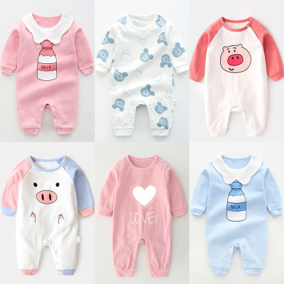 LongSleeved OnePiece Suit Romper Newborn Clothes 1 Year Old 0 Spring and Autumn Pajamas Autumn Clothes Crawling Clothes